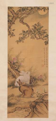 A CHINESE PAINTING OF RABBITS