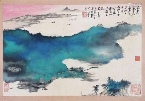 A CHINESE PAINTING OF MOUNTAINS AND RIVER LANDSCAPE