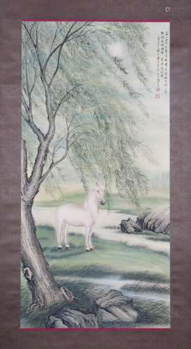 A CHINESE PAINTING OF WHITE HORSE