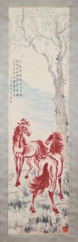 A CHINESE PAINTING OF TWO HORSES