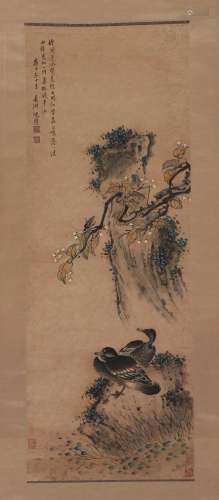 A CHINESE PAINTING OF DUCKS AND FLOWERS
