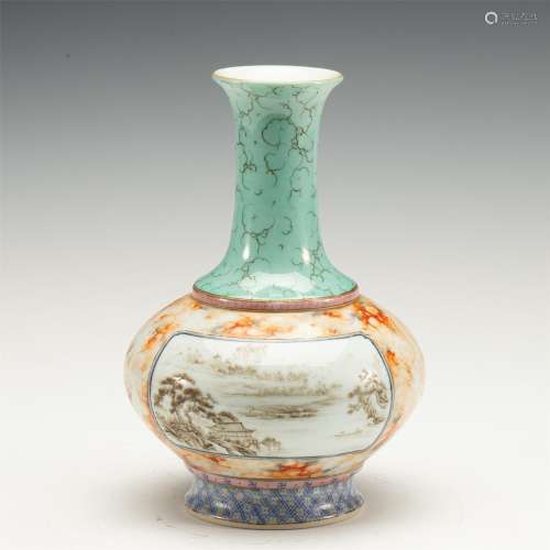 A CHINESE WUCAI AND STONE PATTERN PORCELAIN VASE