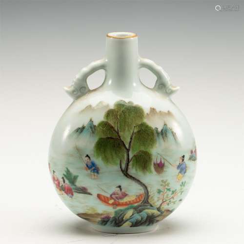 A CHINESE WHITE PORCELAIN FIGURE STORY FLASK MOON VASE