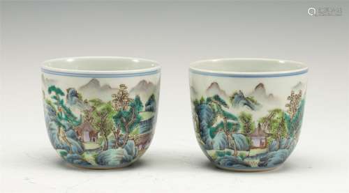 A PAIR OF CHINESE PORCELAIN LANDSCAPE CUPS