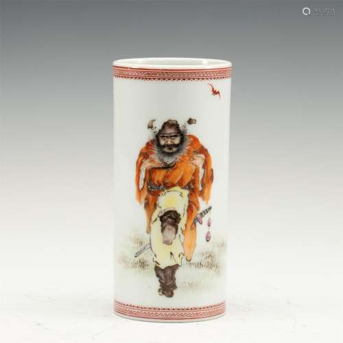A CHINESE FIGURE STORY PORCELAIN BRUSH POT