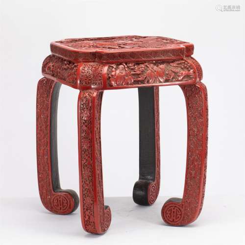 A CHINESE CARVED FIGURE STORY LACQUERWARE STOOL