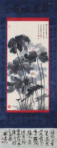 A CHINESE PAINTING OF LOTUS FLOWERS