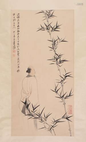 A CHINESE PAINTING OF FIGURE AND BAMBOO