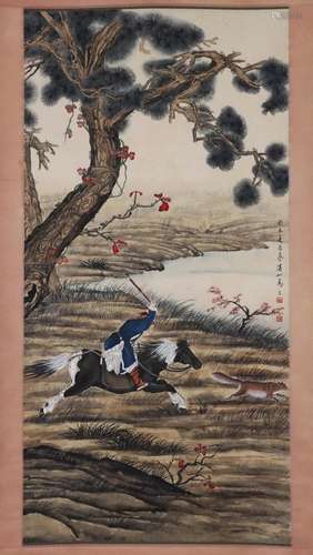 A CHINESE PAINTING OF HUNTING