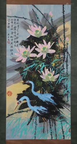 A CHINESE PAINTING OF BIRDS AND FLOWERS