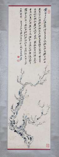 A CHINESE PAINTING OF PLUM BLOSSOM FLOWERS