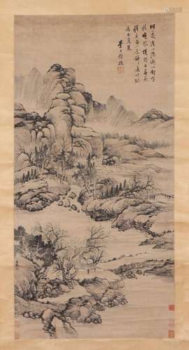 A CHINESE PAINTING OF MOUNTAINS LANDSCAPE