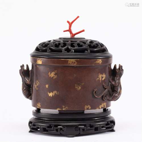 A CHINESE BRONZE LIDDED CENSER