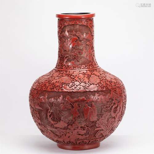 A CHINESE CARVED FIGURE STORY LACQUERWARE VASE