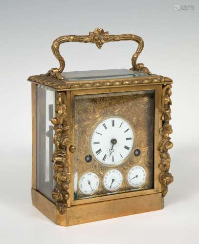 Travel clock from the second half of the 19th century.Gilt b...