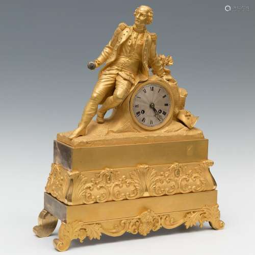 Desk clock; Louis Philippe, ca.1840.Gilt bronze.With later p...