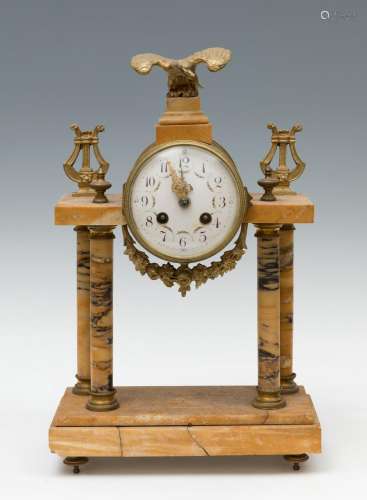 Empire style clock; 19th century.Gilt bronze and agate.Measu...
