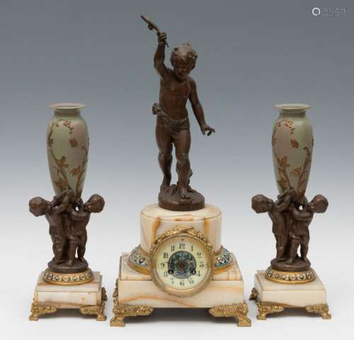Clock garniture with vases; Model by ERNEST JUSTIN FERRAND (...