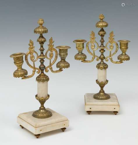 Pair of candlesticks for trimmings; XIX century.Marble and g...