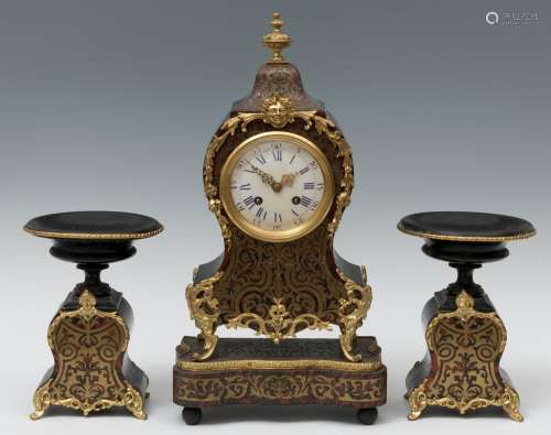 Boulle style clock with garniture; France, late 19th century...