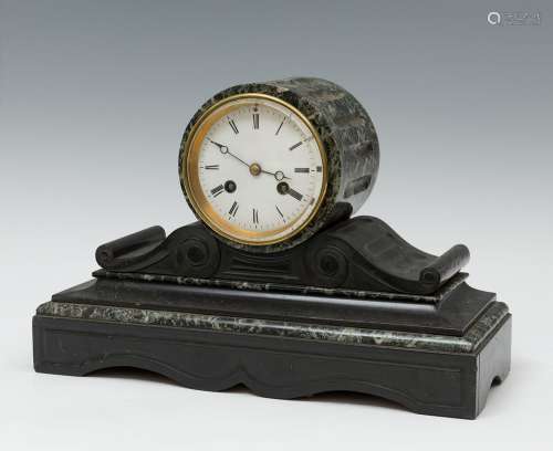 Clock; Belgium, mid-19th century.Green and black marble.With...