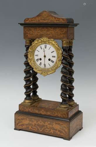 Portico clock; Napoleon III, late 19th century.Ebonised wood...