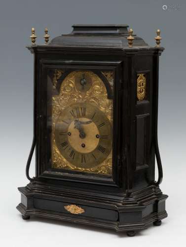 Chapel clock, circa 1700.Ebonised wood.Preserves key.Measure...