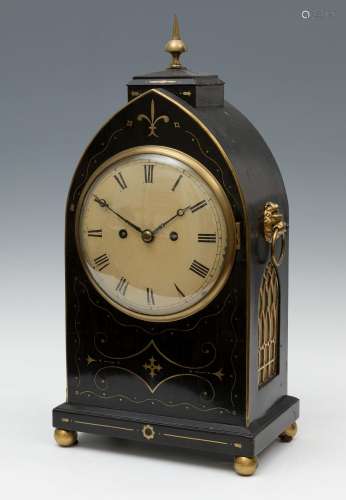 Edwardian Bracket Clock; late 19th century.Ebonised wood. Gi...