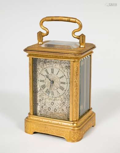 Carriage clock; late 19th century.Gilt bronze.8 days winding...