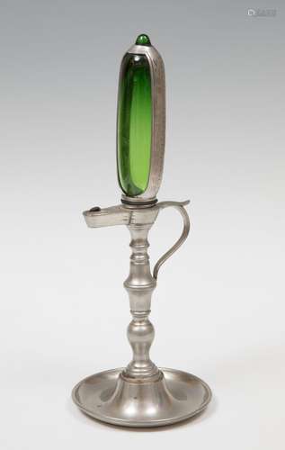 Oil lamp clock; late 19th - early 20th century.Glass and met...