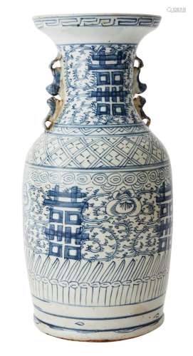 A CHINESE BLUE AND WHITE SHUANGXI VASE