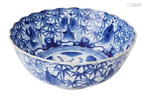 A JAPANESE IMARI BLUE AND WHITE BOWL