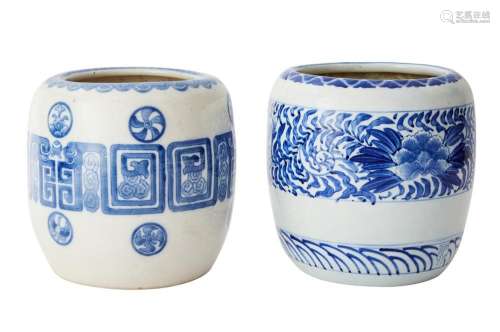 TWO JAPANESE BLUE AND WHITE OVOID JARS