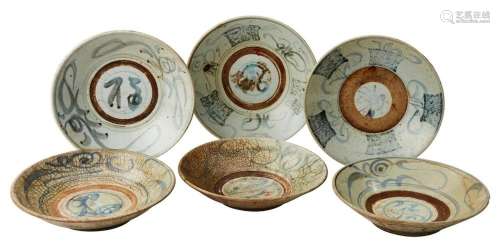 SIX ANNAMESE BLUE AND WHITE PLATES