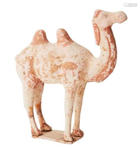 A CHINESE PAINTED TERRACOTTA FIGURE OF A BACTRIAN CAMEL