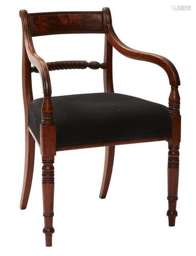 A GEORGE III MAHOGANY ELBOW CHAIR