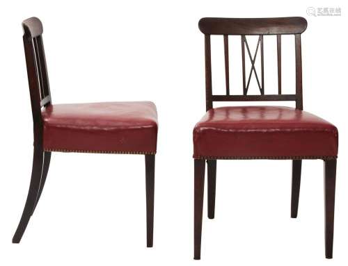 A PAIR OF LATE GEORGE III MAHOGANY SIDE CHAIRS