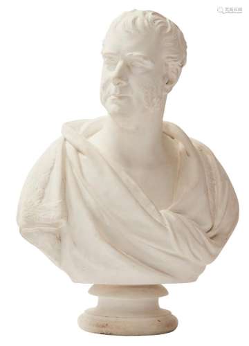 A VICTORIAN PAINTED PLASTER BUST OF LORD MELBOURNE