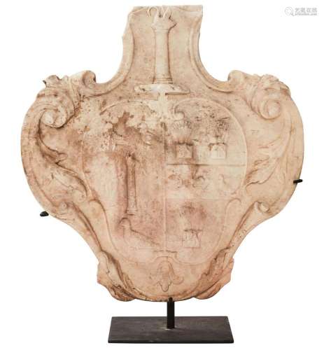 A CARVED MARBLE ARMORIAL