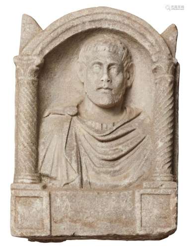 A PROVINCIAL ROMAN MARBLE FUNERARY STELE