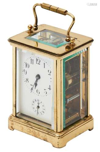 A LATE VICTORIAN BRASS CASED CARRIAGE CLOCK