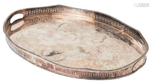 A SILVER PLATED OVAL TRAY