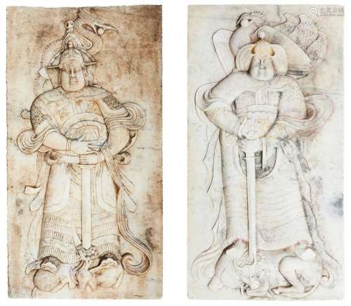 A PAIR OF CHINESE WHITE MARBLE RELIEF PANELS