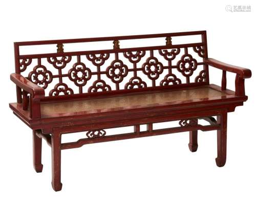 A CHINESE RED LACQUER SETTEE