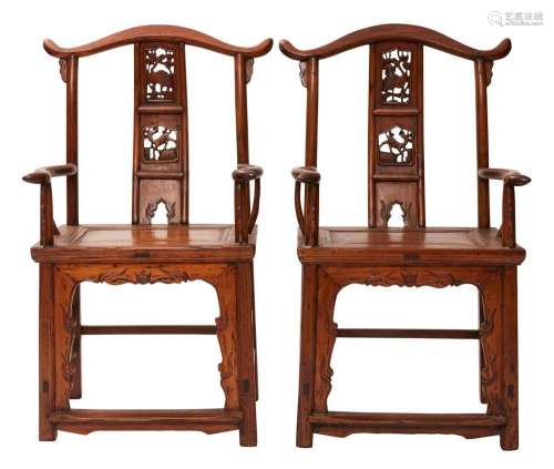 A PAIR OF CHINESE YOKE-BACK ELM ARMCHAIRS