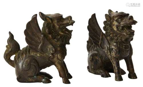 A PAIR OF CHINESE BRONZE CHIMERAS