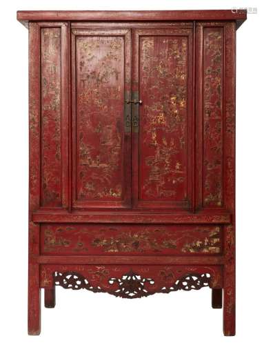 A CHINESE RED LACQUER CABINET