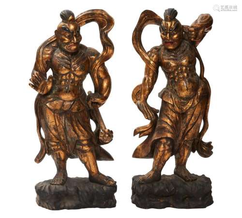 A PAIR OF JAPANESE WOODEN NIO GUARDIAN FIGURES