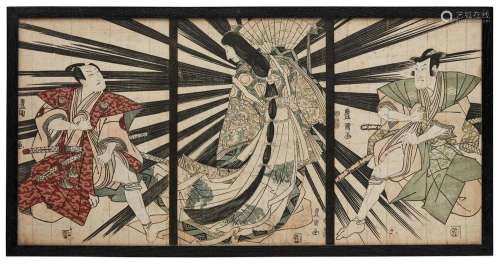 JAPANESE WOODBLOCK PRINT TRIPTYCH BY UTAGAWA TOYOKUNI (1769-...
