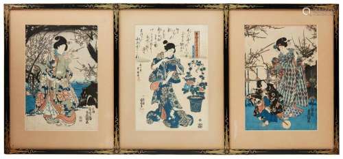 THREE JAPANESE WOODBLOCK PRINTS BY KUNIYOSHI (1797-1861), TO...